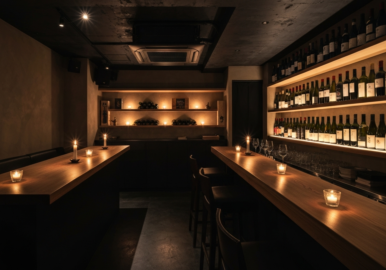 ワインバー朝霧の店内